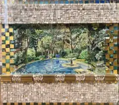 Pool at the Blue Moon by Fred Hollis dit Nall, 1997, Aquarelle et collage de mosaïque, sold Jun 2025