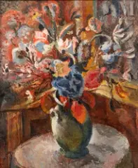 Bouquet dans un intérieur by Maurice Mendjizky, Huile sur toile, sold Jun 2025