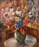 Bouquet dans un intérieur by Maurice Mendjizky, Huile sur toile, sold Jun 2025
