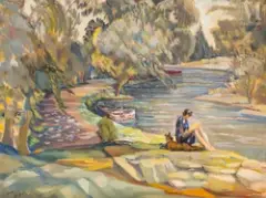 Lecture près de la rivière by Dorotha Kucembianka dite Dora Bianka, Huile sur toile, sold Jun 2025