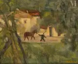 Homme au cheval by Efraim Mandel, Huile sur toile marouflé sur carton, sold Jun 2025