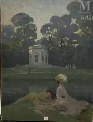 Élégante à la bagatelle by Gustave Poetzch, Huile sur toile, sold Jun 2025