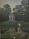 Élégante à la bagatelle by Gustave Poetzch, Huile sur toile, sold Jun 2025