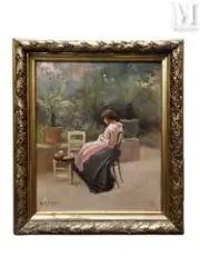 Couturière by Hermann Delpech, Huile sur toile, sold Jun 2025