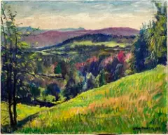 Paysage by William Malherbe, Huile sur carton toilé, sold Jun 2025