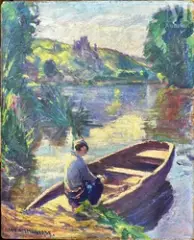 Partie de barque by William Malherbe, Huile sur panneau une planche non parqueté, sold Jun 2025