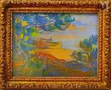 Les barques sur la plage by Louis Fortuney, Pastel sur papier, sold Jun 2025