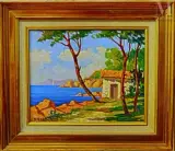 Bord de mer sur la Côte d'Azur, près de Cannes by Alfred Quertant, Huile sur panneau, sold Jun 2025