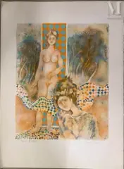 Deux femmes dans un paysage by Sakti Burman, Lithographie, sold Jun 2025