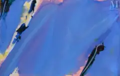 Coulé bleu clair sur fond rose, traces bleu foncé by Olivier Debré, 1992, Huile sur toile, sold May 2025