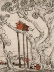 Le temple suspendu" by André Maire, 1957, Fusain et sanguine sur papier, sold Jun 2025