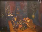 Les fumeurs d'opium" by Nguyen Anh, 1943, Huile sur panneau, sold Jun 2025