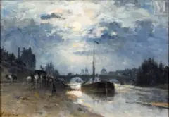 Paris, clair de lune sur la Seine au Pont Royal by Stanislas Lépine, Huile sur toile, sold Jun 2025