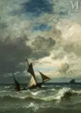 Voiliers en mer, coup de vent by Jules Dupré, Huile sur toile, sold Jun 2025