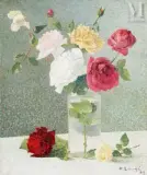 Bouquet de roses by Achille Laugé, Huile sur toile d'origine, sold Jun 2025