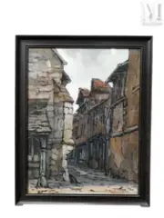 Honfleur, rue du Vieux musée by Jean-Charles Contel, 1920, Gouache sur papier, sold May 2025