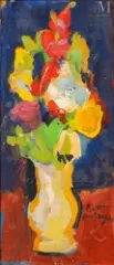 Bouquet de fleurs by Pierre Ambrogiani, Huile sur carton, sold May 2025