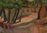 Paysage au réverbère by Kurt Badt, 1919, Huile sur toile d'origine, sold May 2025