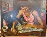 La couturière by Lazlo Barta, Huile sur toile, sold May 2025