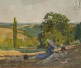 Le repos (plein air) Dordogne by Eugène Béringuier, Huile sur toile d'origine, sold May 2025