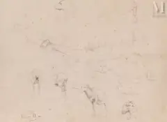 Etude d'animaux et personnages by Rosa Bonheur, Crayon, sold May 2025