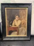 Elégante songeuse by Auguste de La Brély, Huile sur panneau une planche non parqueté, sold May 2025
