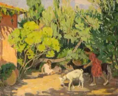 La gardienne des chêvres by Blanche-Augustine Camus, Huile sur toile d'origine, sold May 2025