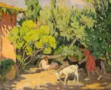 La gardienne des chêvres by Blanche-Augustine Camus, Huile sur toile d'origine, sold May 2025