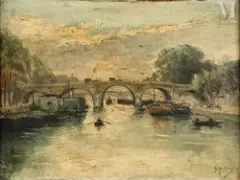 Pont sur la Seine by Gustave Madelain, Huile sur panneau une planche non parqueté, sold May 2025