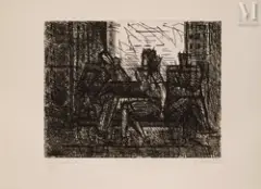 Trois personnages sur un banc by Marcel Gromaire, 1958, Eau forte sur cuivre, sold May 2025