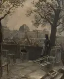 Le jeune capitaine Bonaparte assistant à la journée du 10 août 1792 devant les Tuileries by Georges Cain, Huile sur toile peinte en grisaille, sold Apr 2025