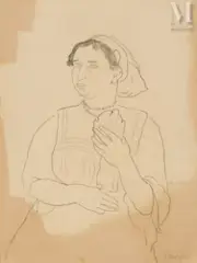 Femme au collier by Simon Mondzain, Crayon sur papier, sold Apr 2025