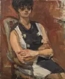 Portrait de femme assise by Zygmund Schreter, Huile sur toile, sold Apr 2025
