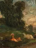 Femme au parc by Stanislas Eleszkiewicz, Huile sur carton, sold Apr 2025