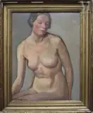 Torse de femme nue assise by Georges Delhomme, 1924, Huile sur carton, sold Apr 2025