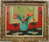 Nature morte au bouquet de tulipes by Georges Delhomme, Huile sur isorel, sold Apr 2025