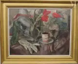 Nature morte au gant by Georges Delhomme, Huile sur panneau de bois, sold Apr 2025