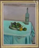 Nature morte aux poires et à la bouteille by Georges Delhomme, Huile sur isorel, sold Apr 2025