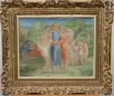 Les trois Grâces by Georges Delhomme, Huile sur carton, sold Apr 2025
