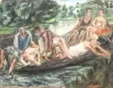 Promenade en barque by Georges Delhomme, Huile sur carton, sold Apr 2025