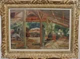 Scène de terrasse by Georges Delhomme, Huile sur carton, sold Apr 2025
