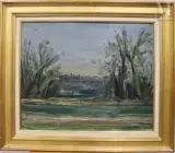 Le parc de la propriété où mourut Watteau - Nogent-sur-Marne - L'hiver by Georges Delhomme, Huile sur carton, sold Apr 2025