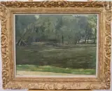 Bord d'eau by Georges Delhomme, Huile sur carton, sold Apr 2025