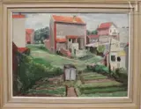 Le hameau by Georges Delhomme, Huile sur carton, sold Apr 2025