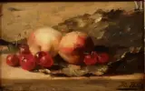 Nature morte aux pèches et cerises by Hubert Bellis, Huile sur panneau, sold Apr 2025