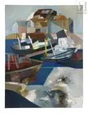 Bateaux près de la côte by Jacqueline Verdet, Huile sur toile, sold Apr 2025