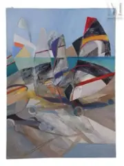 Les chars à voile by Jacqueline Verdet, Huile sur toile, sold Apr 2025