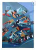 La course de formule 1 by Jacqueline Verdet, Huile sur toile, sold Apr 2025