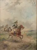 Cavaliers à la charge by Emile Benassit, Huile sur panneau, sold Feb 2025