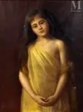 Jeune fille en robe by Jean Benner, 1899, Huile sur toile, sold Feb 2025